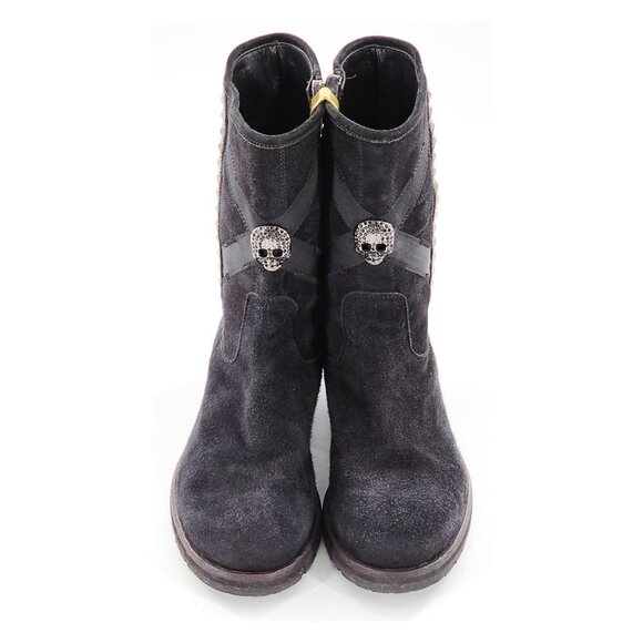 JOHN RICHMOND Beaded Scull Studded Suede Mid-Calf Boots - Picture 2 of 15